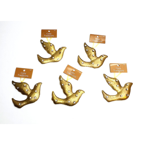 at home Cozy Traditions Christmas Bird Ornaments Lot of 5 Gold & Jeweled New - Picture 1 of 8